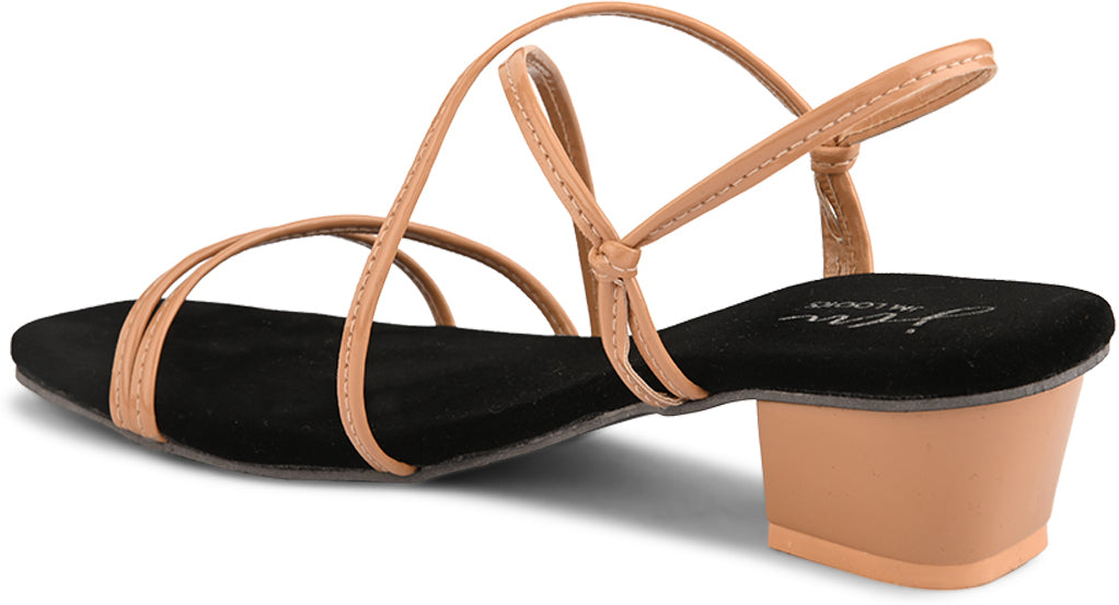 Women's & Girls' Open-Toe Chunky Heeled Slip-On at JM LOOKS Tan