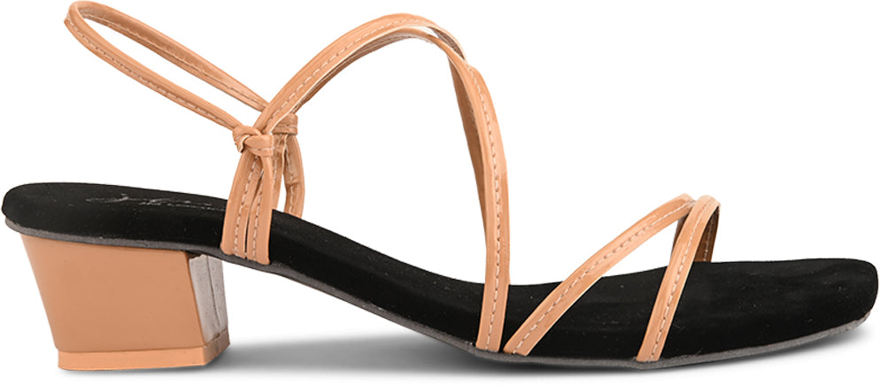 Women's & Girls' Open-Toe Chunky Heeled Slip-On at JM LOOKS Tan