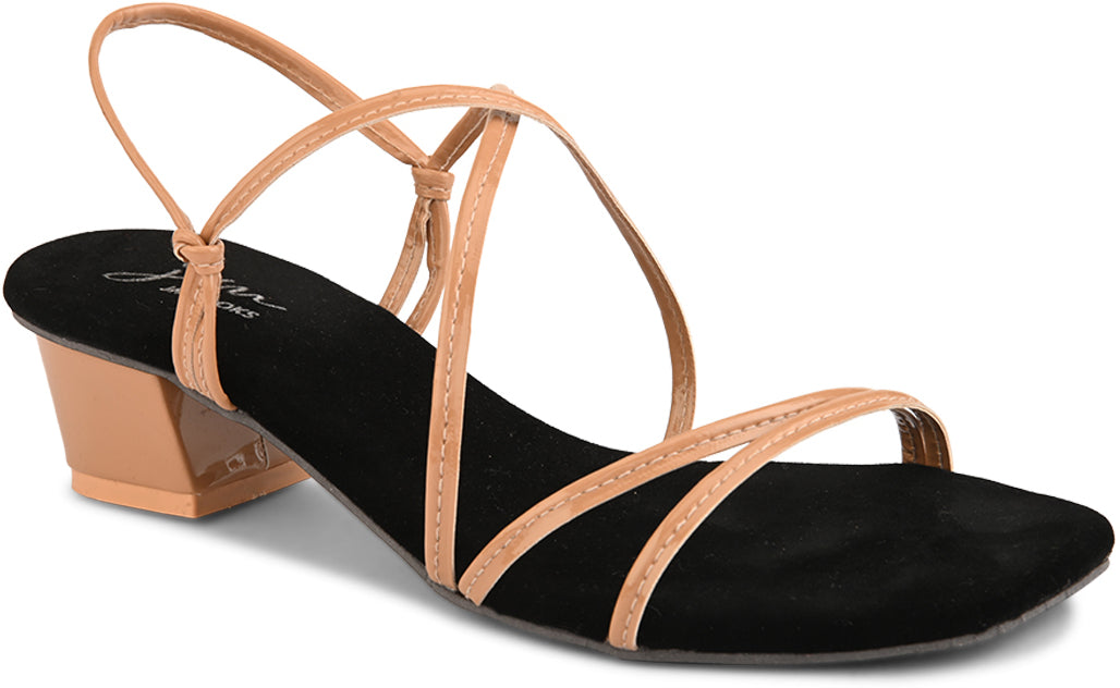 Women's & Girls' Open-Toe Chunky Heeled Slip-On at JM LOOKS Tan