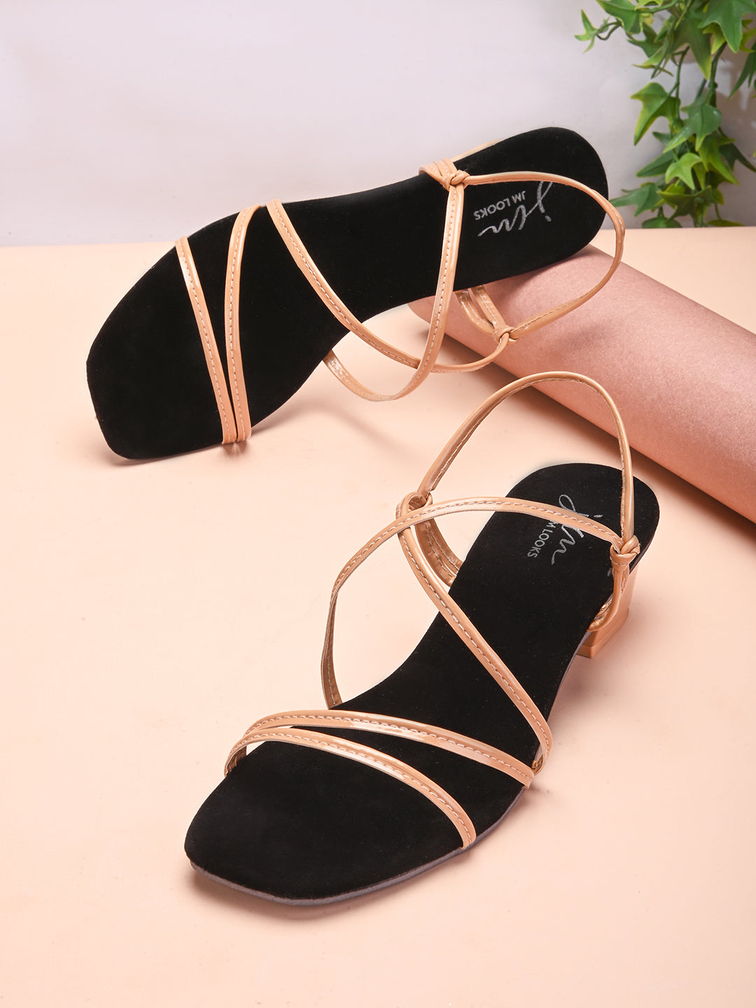 Women's & Girls' Open-Toe Chunky Heeled Slip-On at JM LOOKS Tan