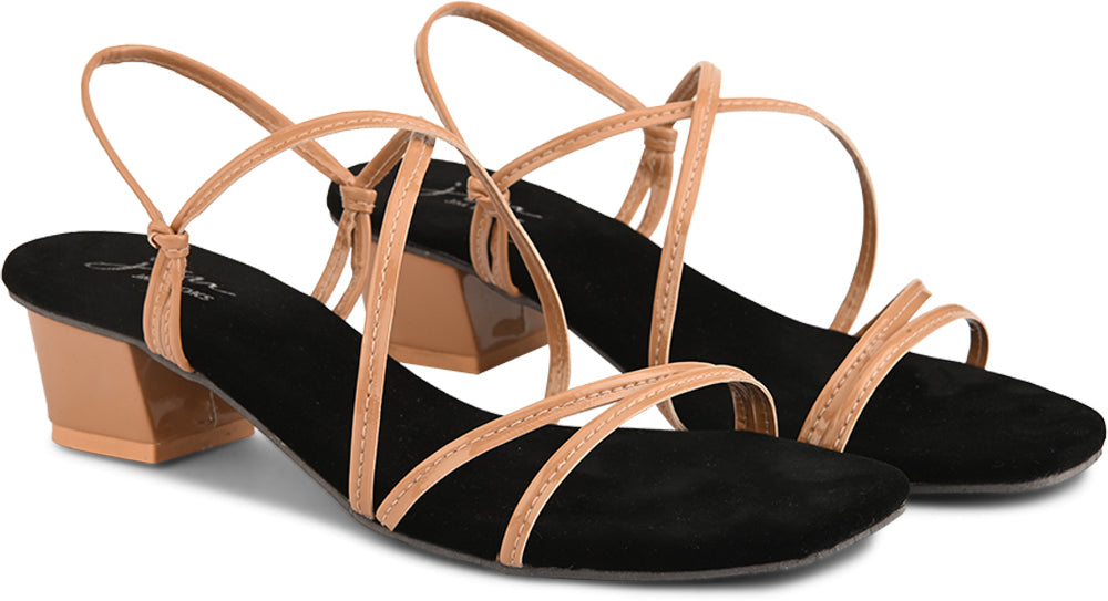 Women's & Girls' Open-Toe Chunky Heeled Slip-On at JM LOOKS Tan