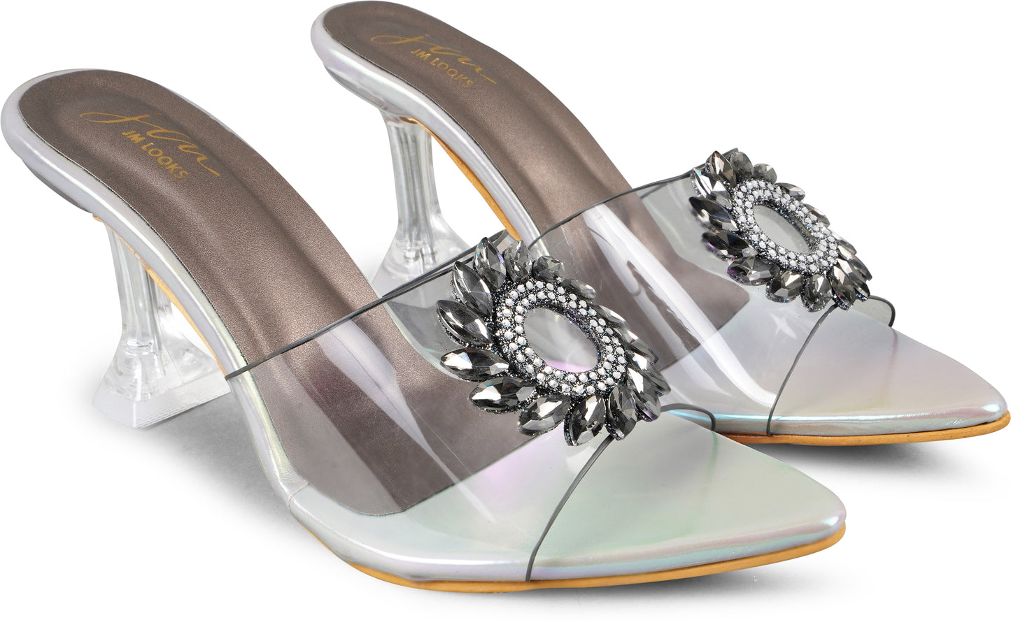 Buy Now Online Embellished Kitten Heeled Sandals for Women and Girls Grey