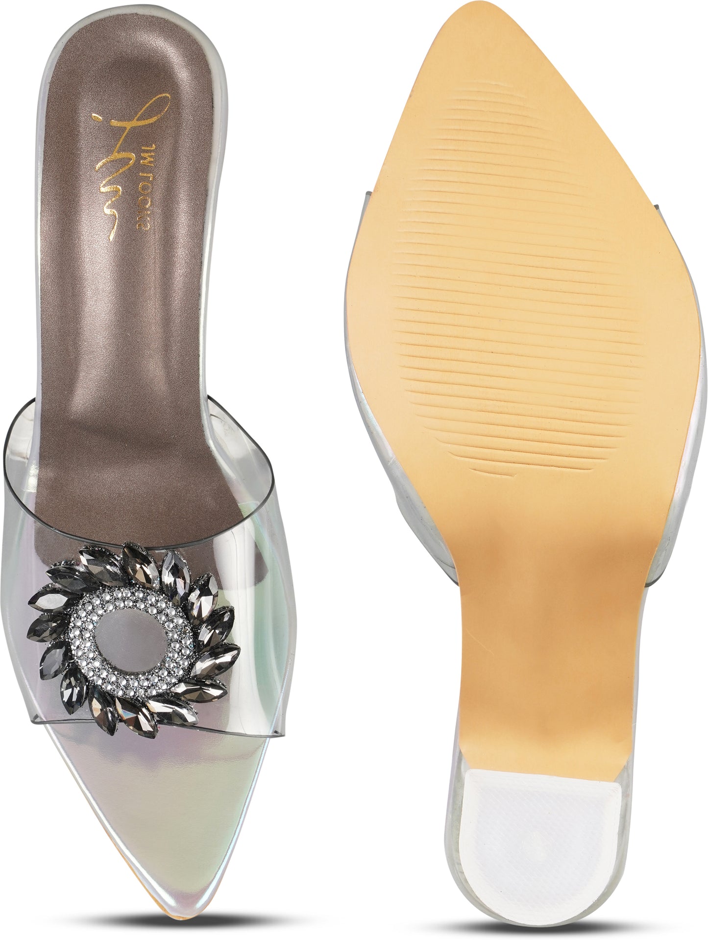 Buy Now Online Embellished Kitten Heeled Sandals for Women and Girls Grey