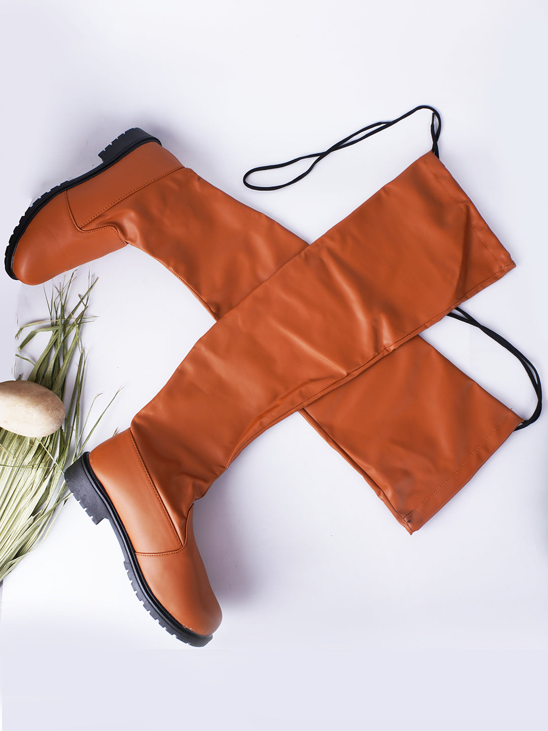 Faux Leather Knee-High Boots for Women & Girls Tan