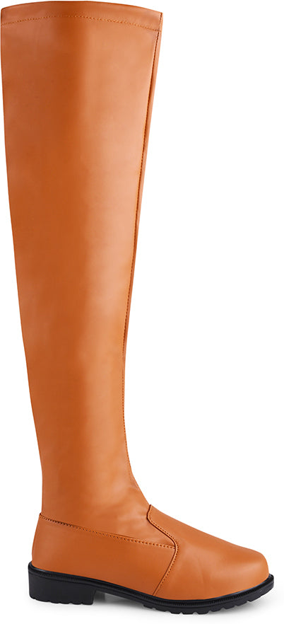 Faux Leather Knee-High Boots for Women & Girls Tan