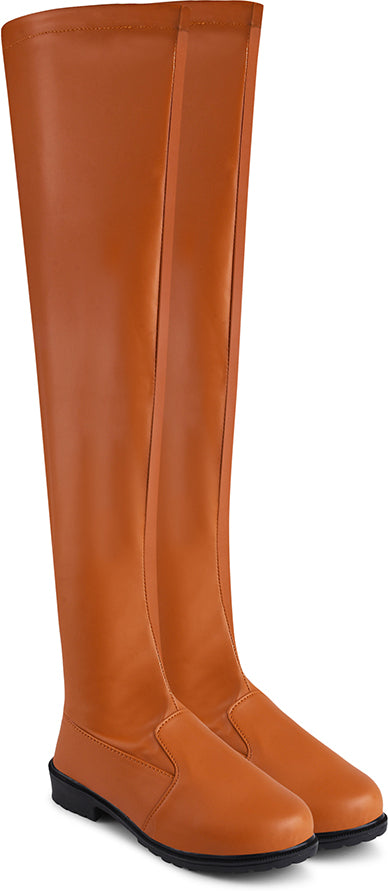 Faux Leather Knee-High Boots for Women & Girls Tan