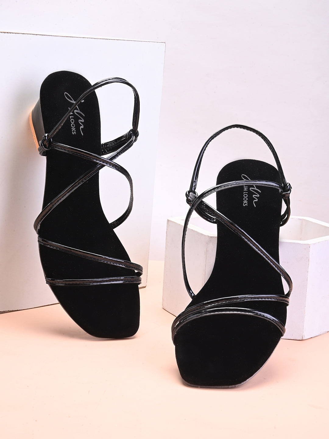 Women's & Girls' Open-Toe Chunky Heeled Slip-On at JM LOOKS Black