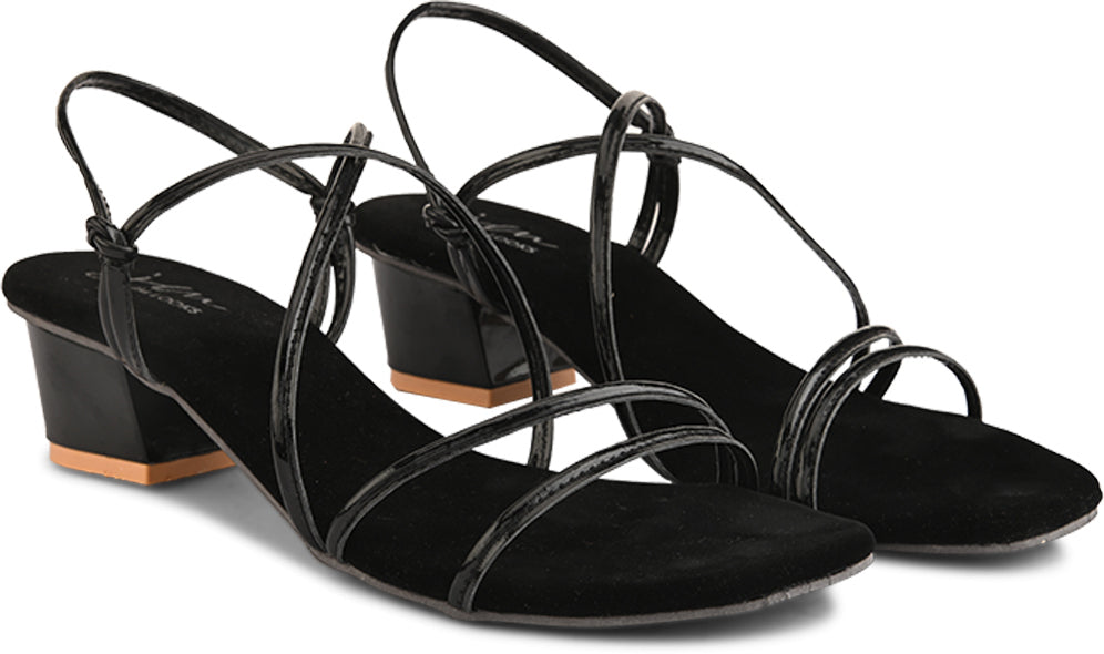 Women's & Girls' Open-Toe Chunky Heeled Slip-On at JM LOOKS Black