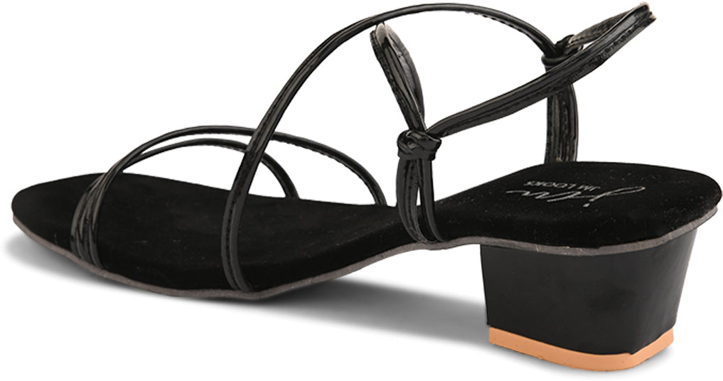 Women's & Girls' Open-Toe Chunky Heeled Slip-On at JM LOOKS Black