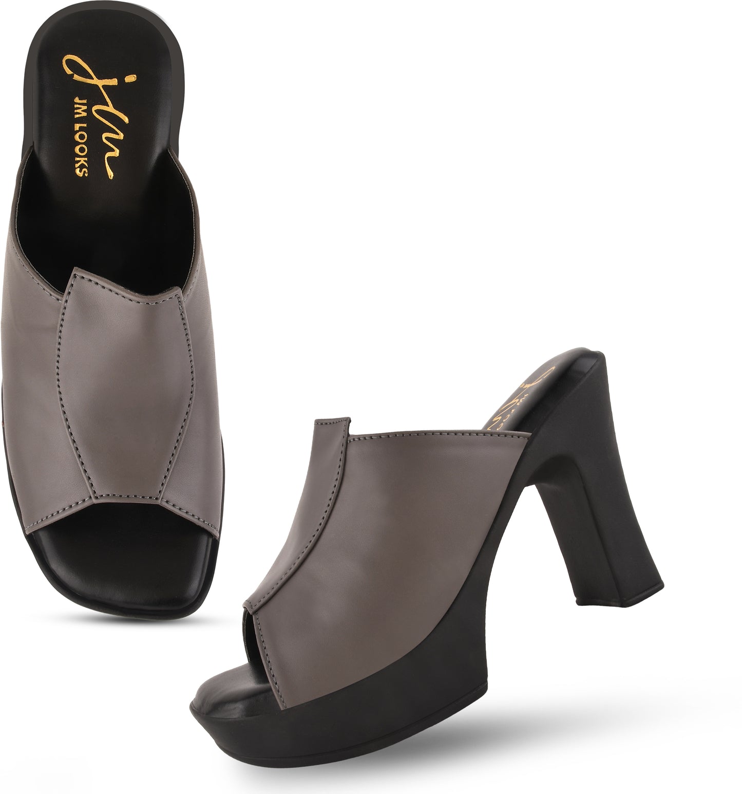 Women's & Girls' Open-Toe Chunky Heeled Sandals at JM LOOKS Grey