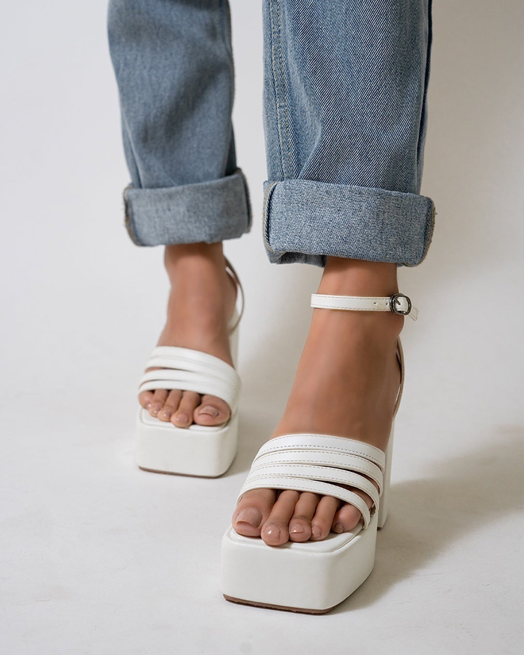 Trendy Fashion Block High Heels Sandals for Women and Girls White
