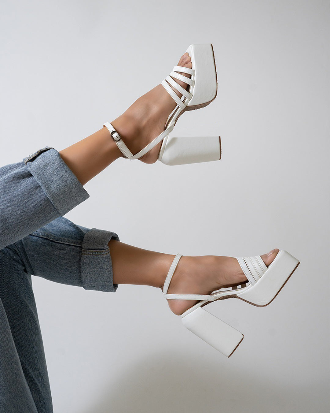 Trendy Fashion Block High Heels Sandals for Women and Girls White