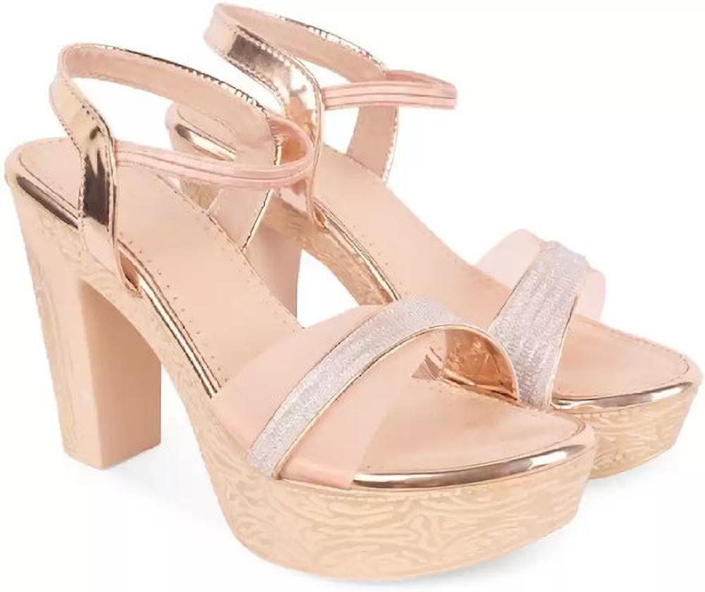 Ankle-Strap Chunky Heeled Sandals for Women and Girls Peach