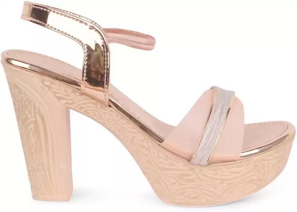 Ankle-Strap Chunky Heeled Sandals for Women and Girls Peach