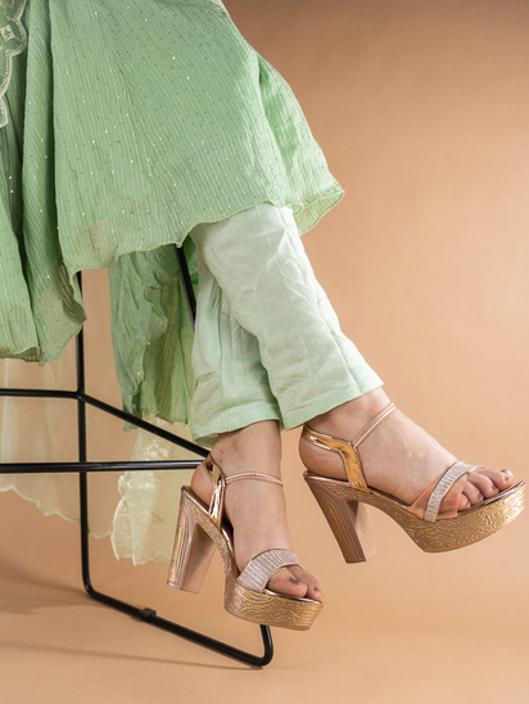 Ankle-Strap Chunky Heeled Sandals for Women and Girls Peach