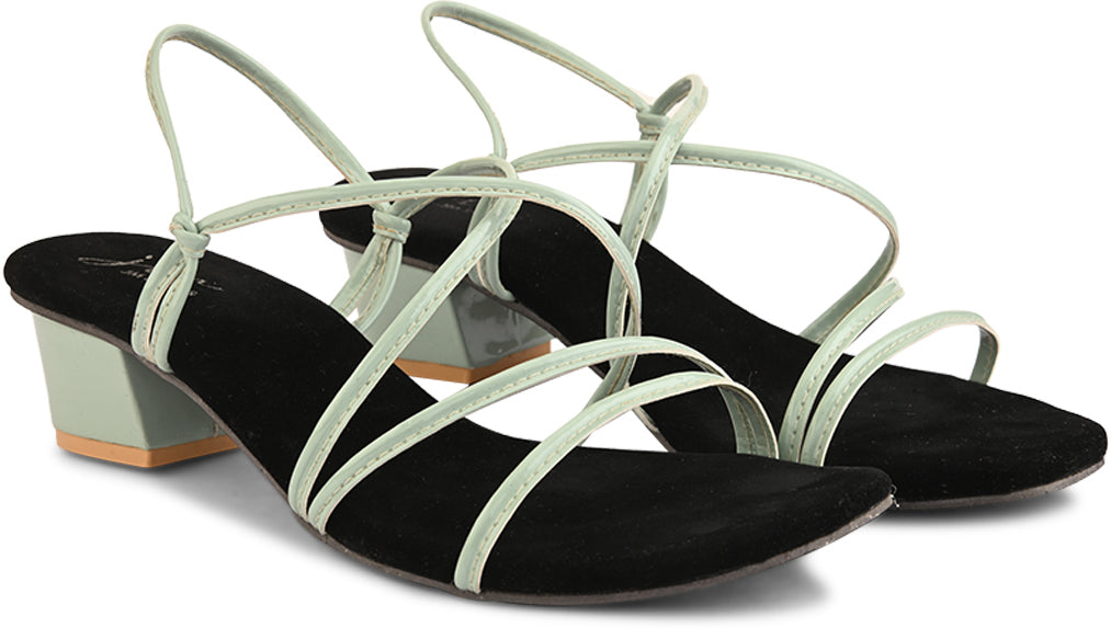 Women's & Girls' Open-Toe Chunky Heeled Slip-On at JM LOOKS Green