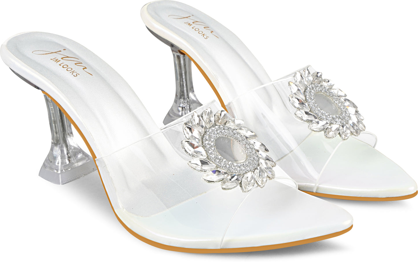 Buy Now Online Embellished Kitten Heeled Sandals for Women and Girls White