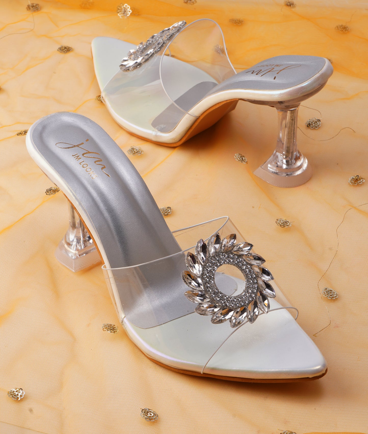 Buy Now Online Embellished Kitten Heeled Sandals for Women and Girls White