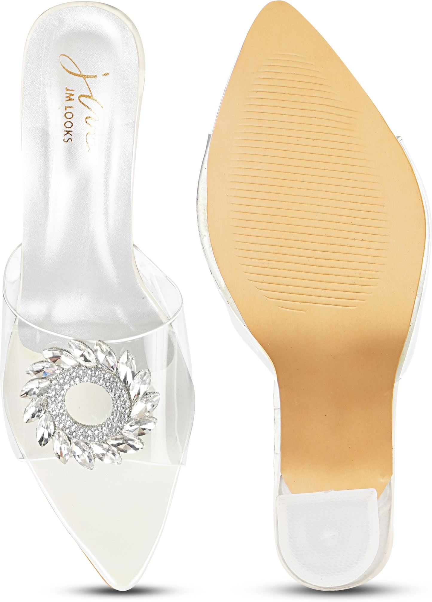Buy Now Online Embellished Kitten Heeled Sandals for Women and Girls White