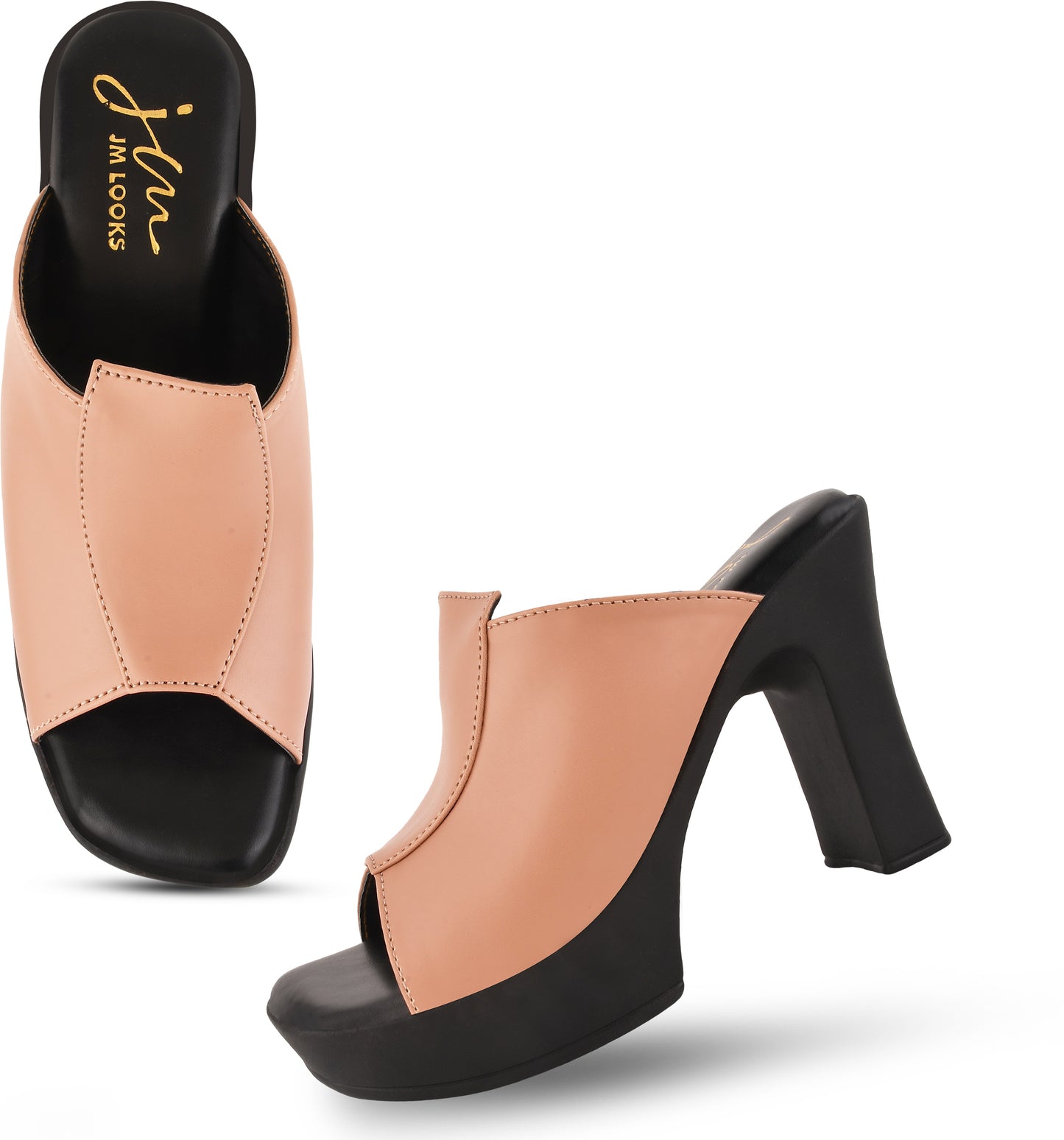 Women's & Girls' Open-Toe Chunky Heeled Sandals at JM LOOKS Peach
