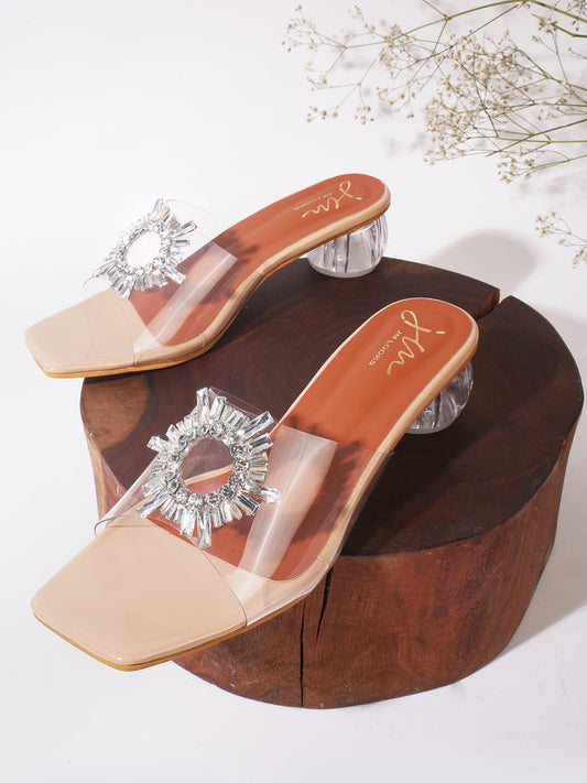 Embellished Block Party Heels for Women and Girls at JM LOOKS Beige