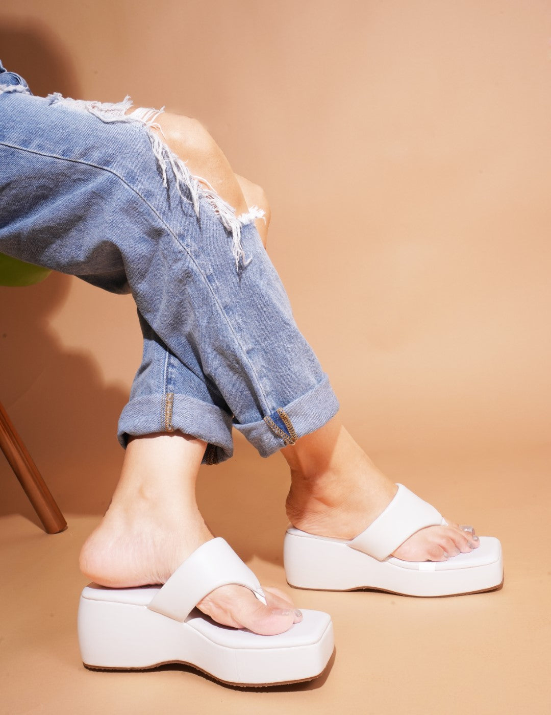 Buy Online Platform Heel Thong Strap Wedges Sandals for Women and Girls White