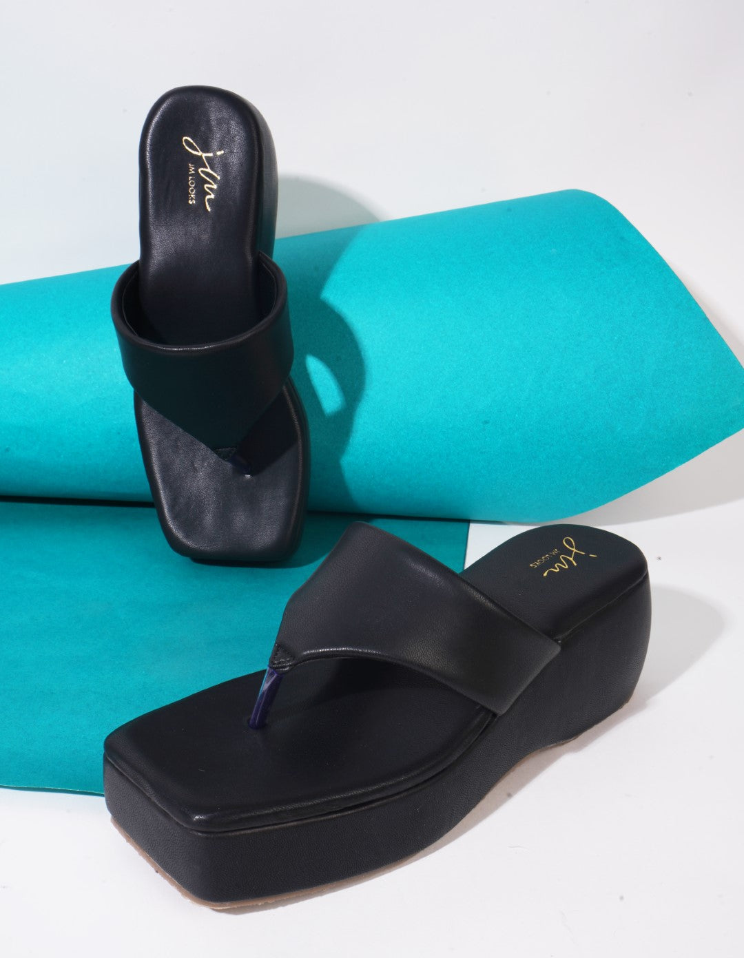 Buy Online Platform Heel Thong Strap Wedges Sandals for Women and Girls Black