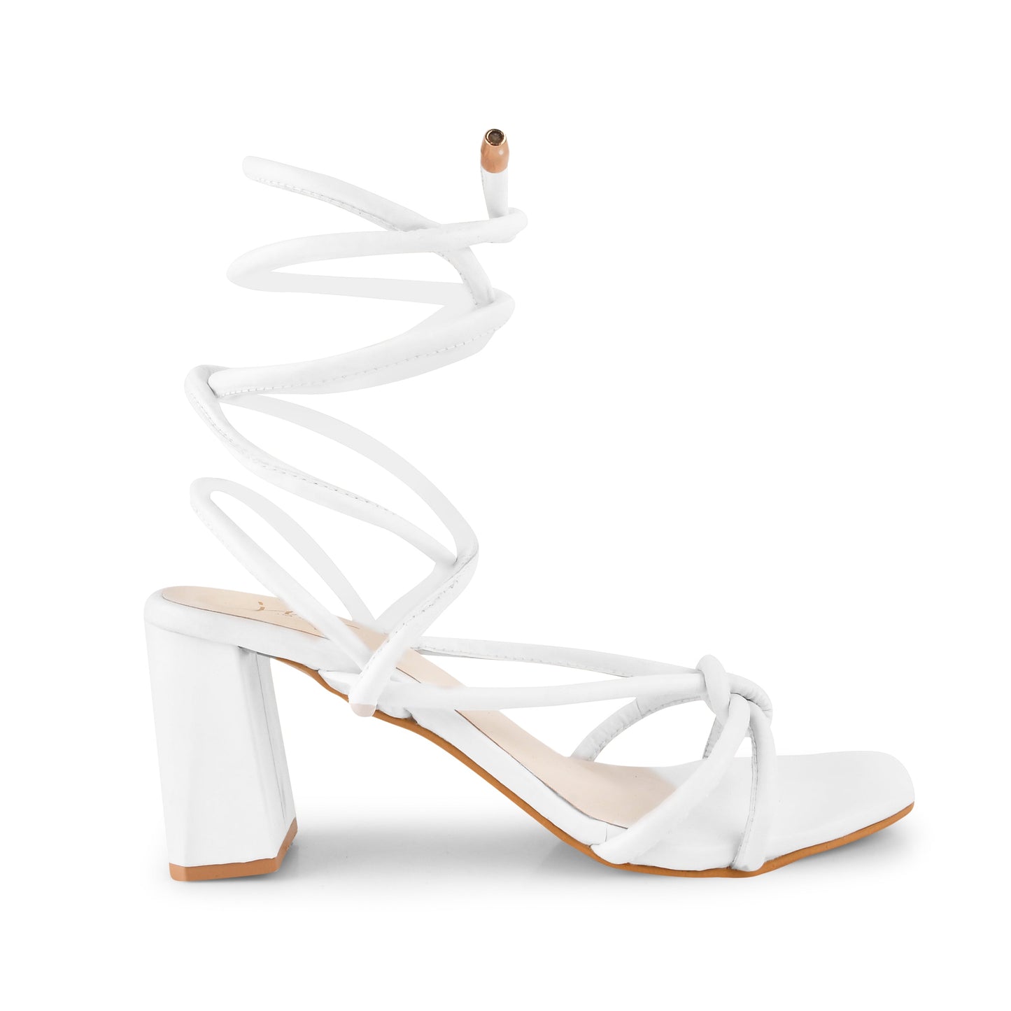 Open Toe Chunky Heeled Sandals with Lace Fastening for Women and Girls White
