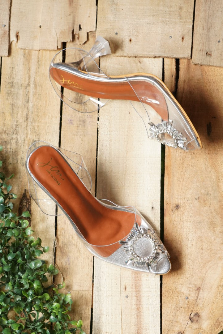JM LOOKS Transparent Kitten Heels Sandals| Shop Now! Silver