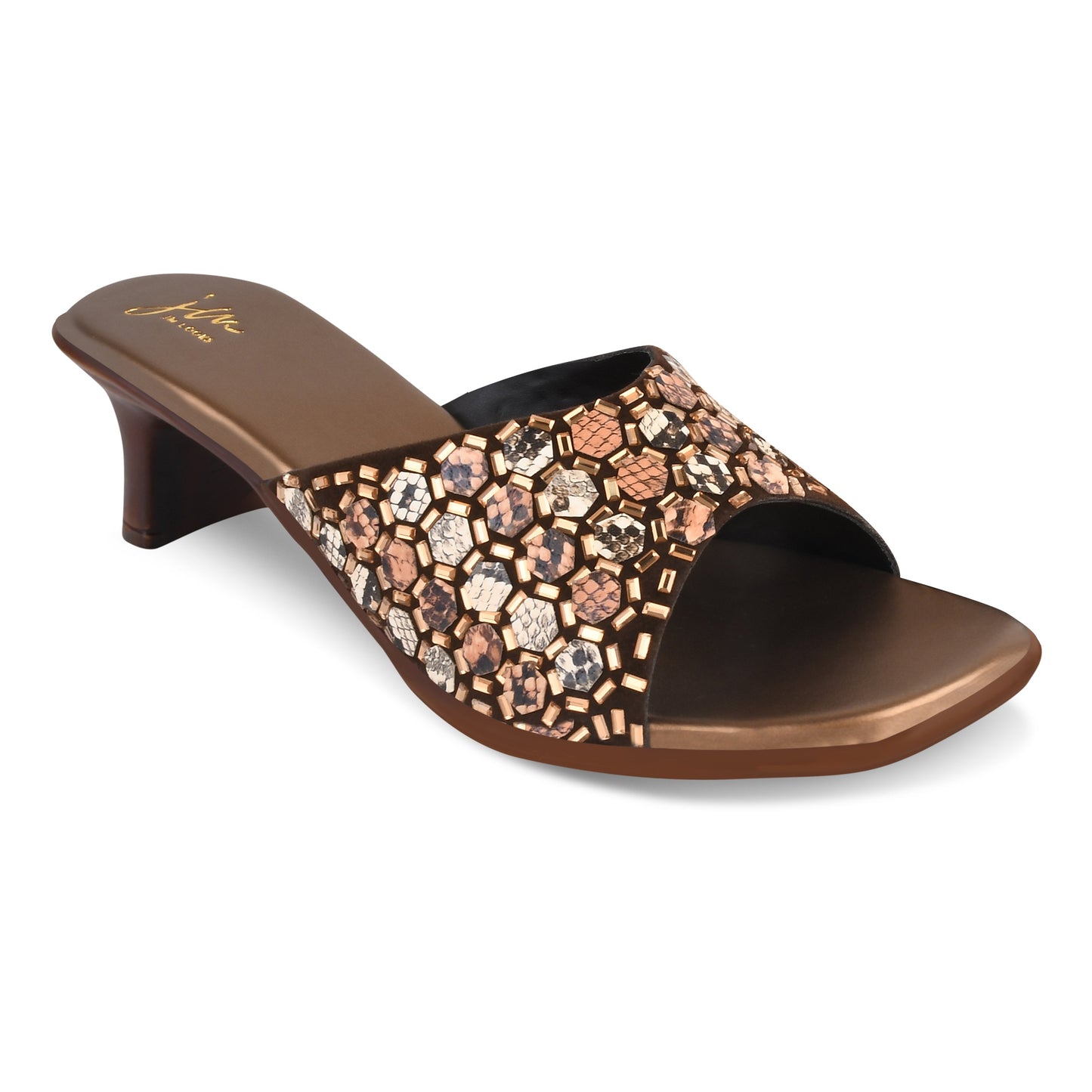 Embroidered Heels with Mirror Work sandals for Women and Girls Copper