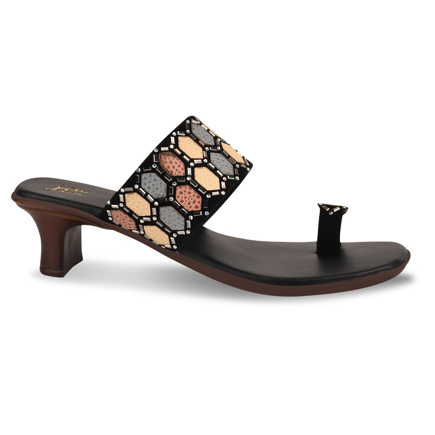 Ethnic Embellished One Toe Block Heels for Women and Girls Black