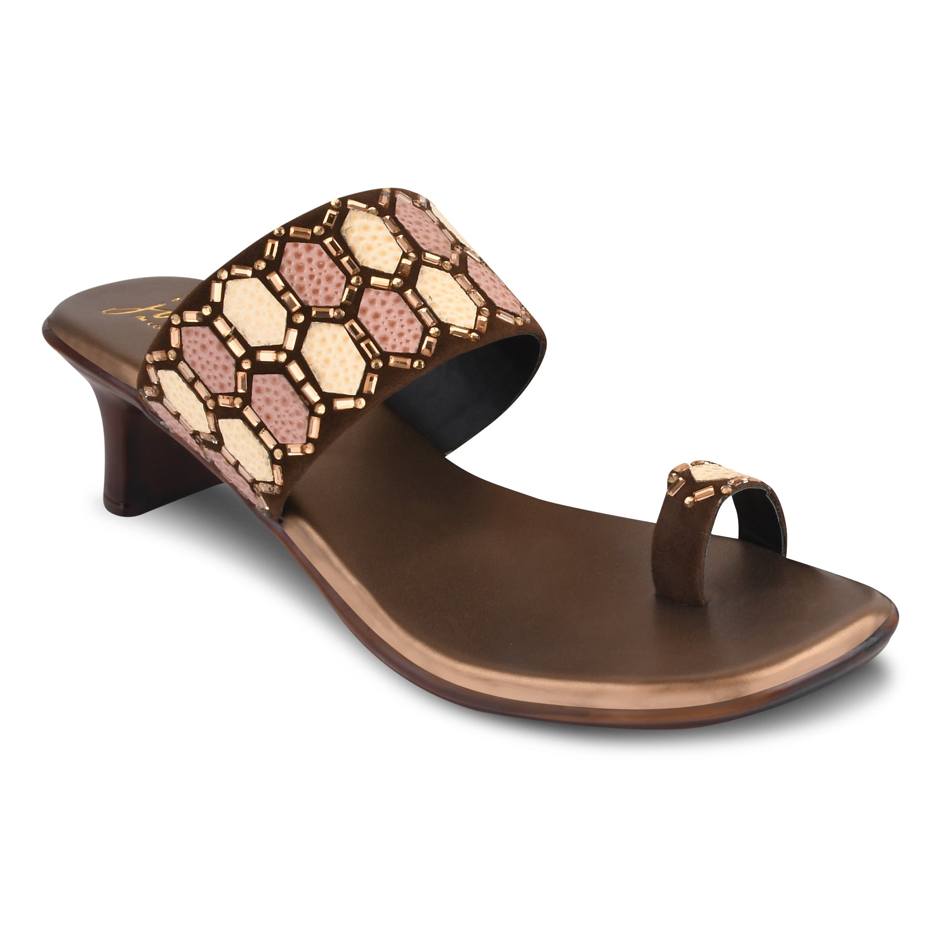 Ethnic Embellished One Toe Block Heels for Women and Girls  Copper