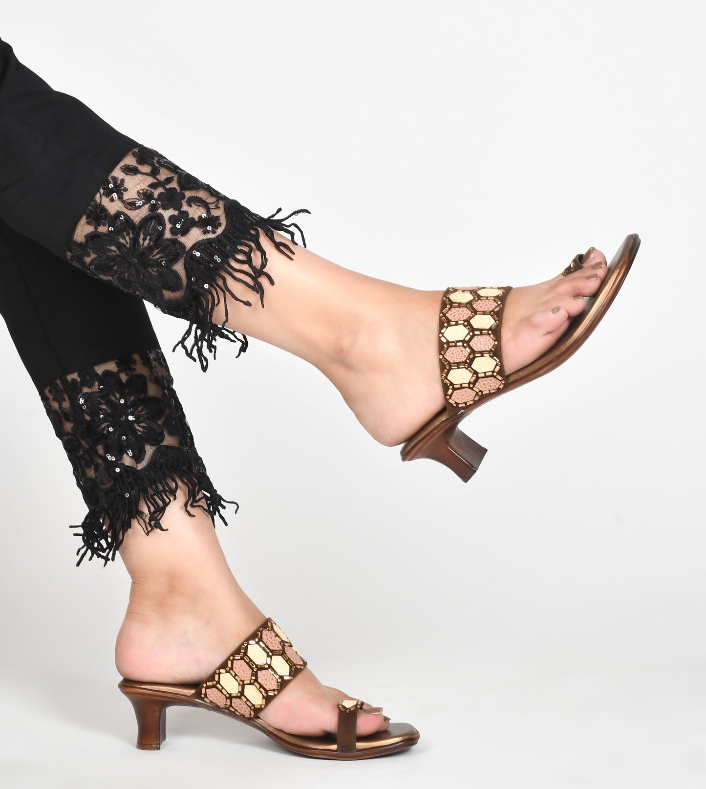 Ethnic Embellished One Toe Block Heels for Women and Girls Copper