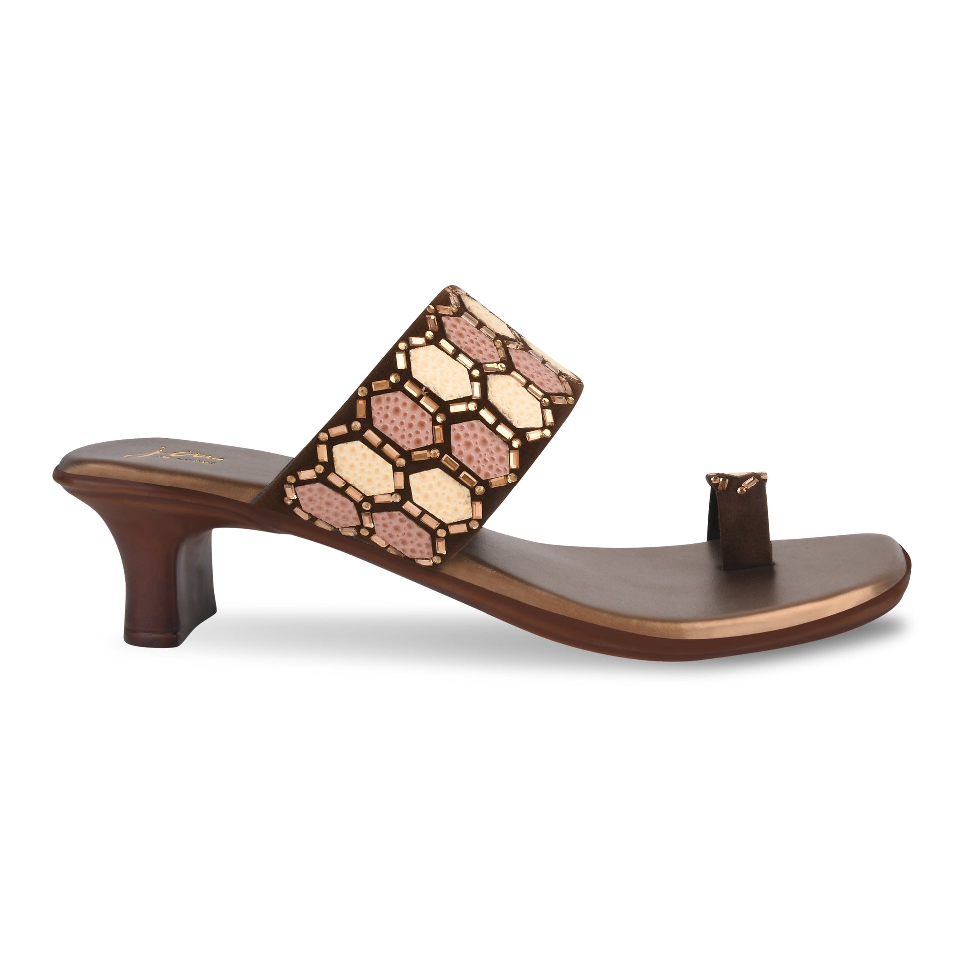 Ethnic Embellished One Toe Block Heels for Women and Girls  Copper