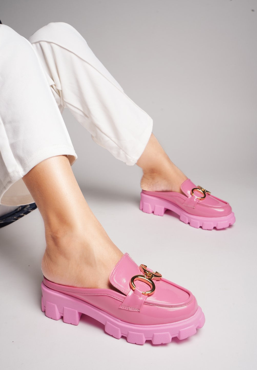 JM LOOKS Opulent Pearl Chain Half Loafer for Women and Girls Pink