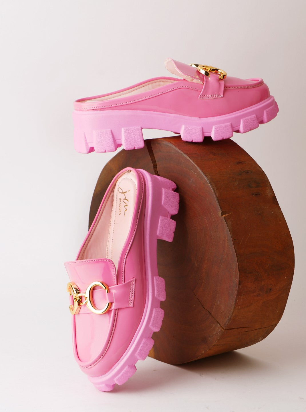 JM LOOKS Opulent Pearl Chain Half Loafer for Women and Girls Pink