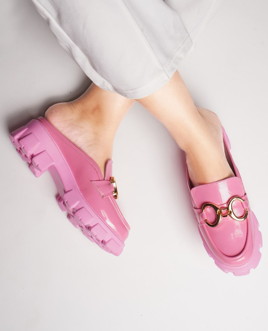 JM LOOKS Opulent Pearl Chain Half Loafer for Women and Girls Pink