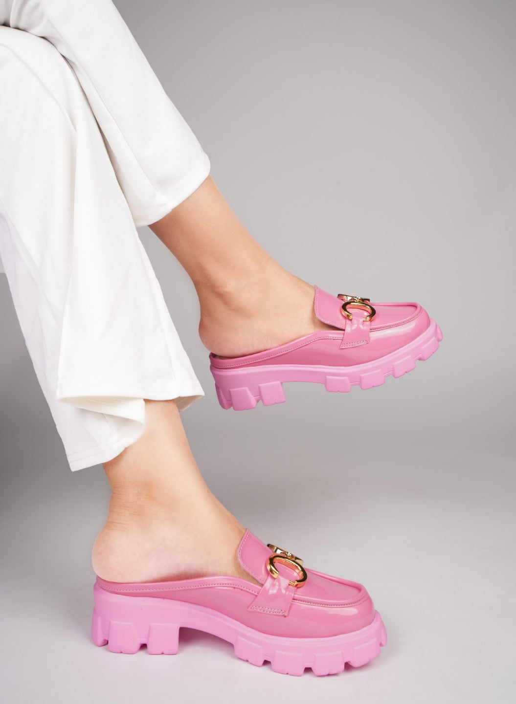 JM LOOKS Opulent Pearl Chain Half Loafer for Women and Girls Pink