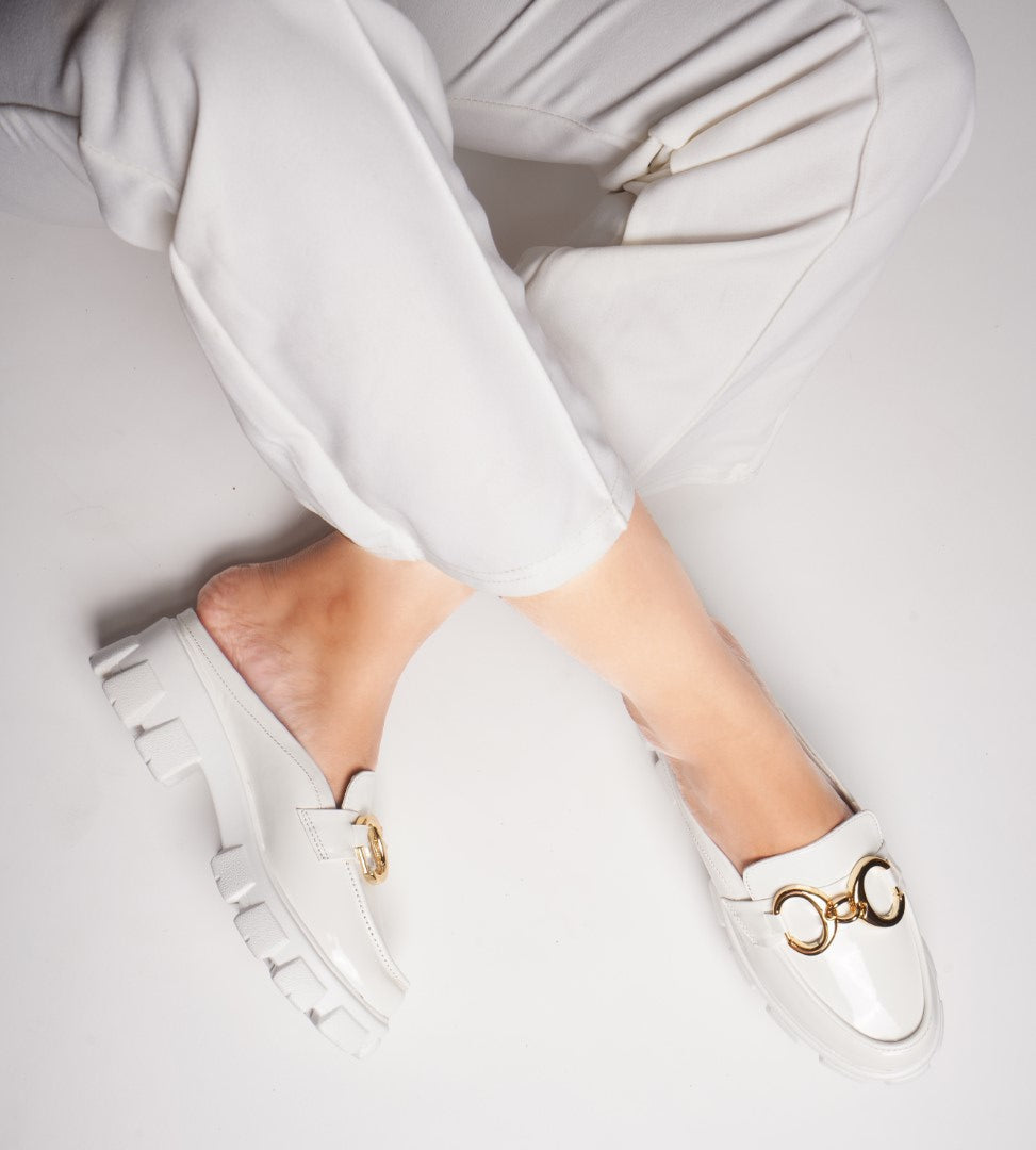 JM LOOKS Opulent Pearl Chain Half Loafer for Women and Girls White