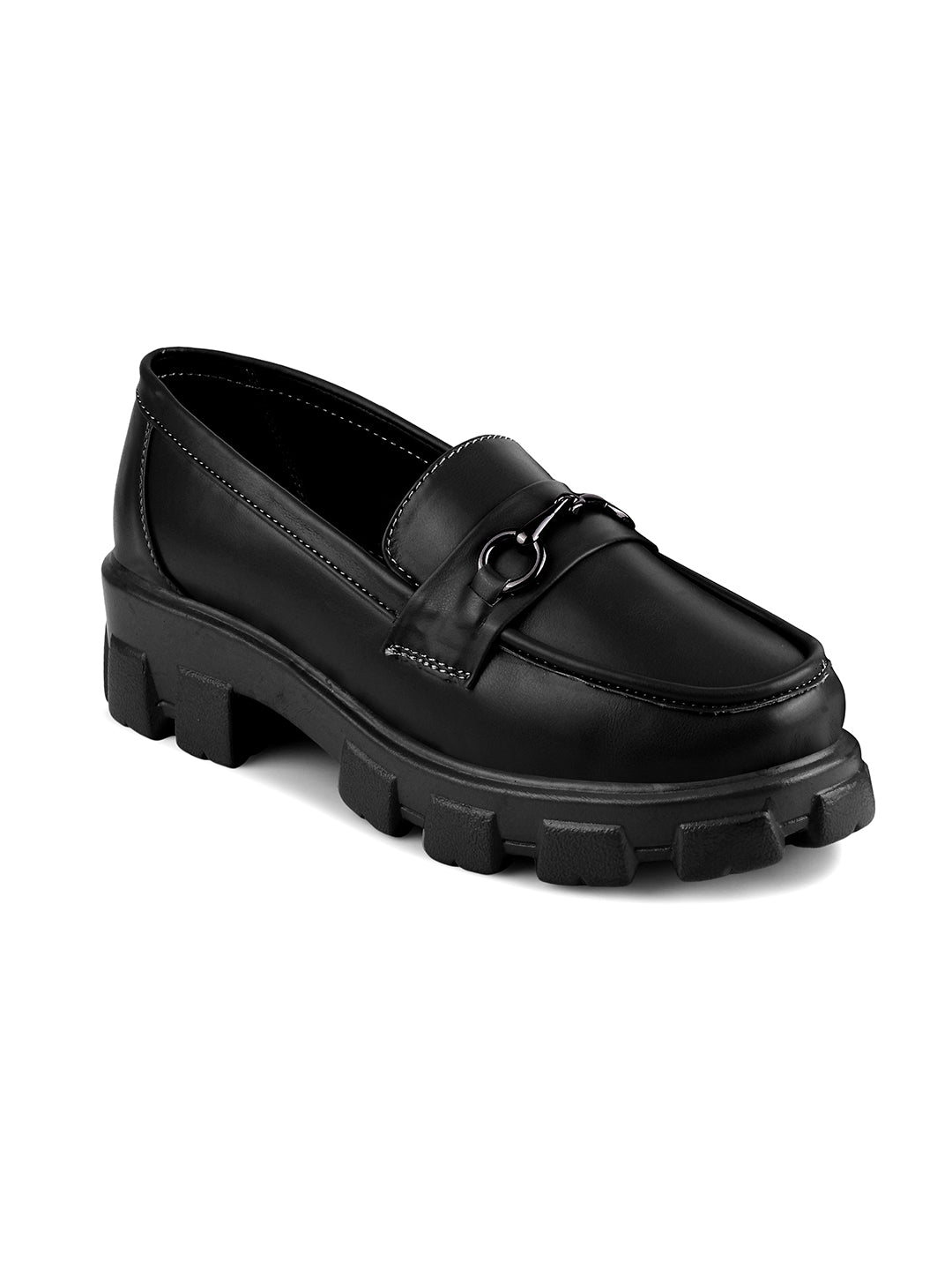Women's Buckled Heeled Horsebit Loafers for women & Girls Black