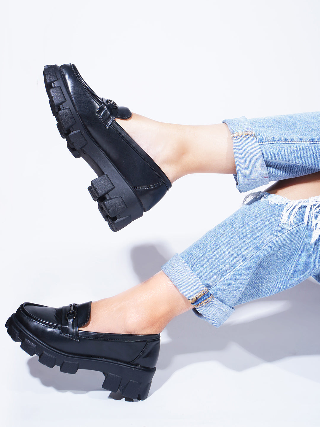 Women's Buckled Heeled Horsebit Loafers for women & Girls Black