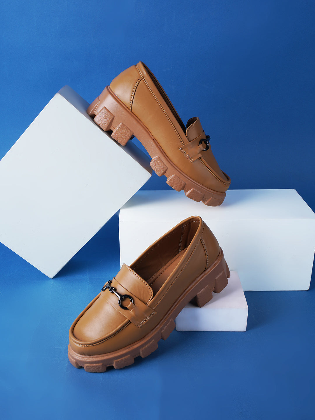 Women's Buckled Heeled Horsebit Loafers for women & Girls Tan