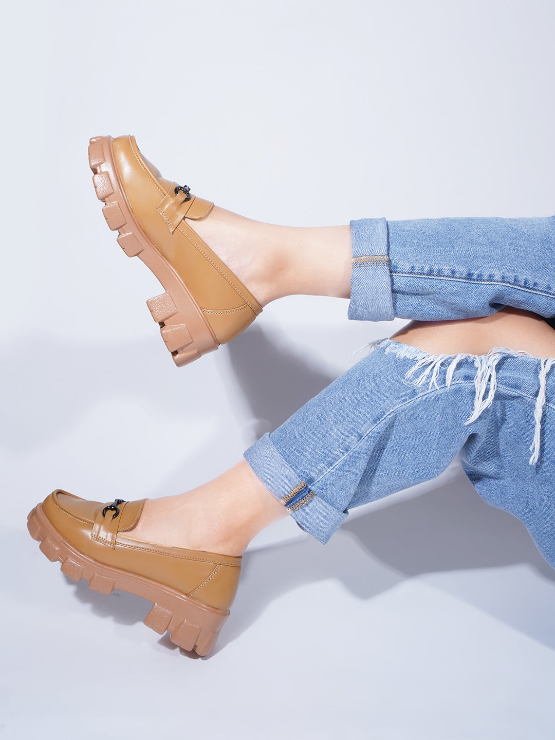 Women's Buckled Heeled Horsebit Loafers for women & Girls Tan