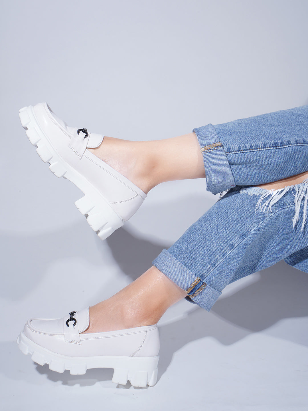 Women's Buckled Heeled Horsebit Loafers for women & Girls White