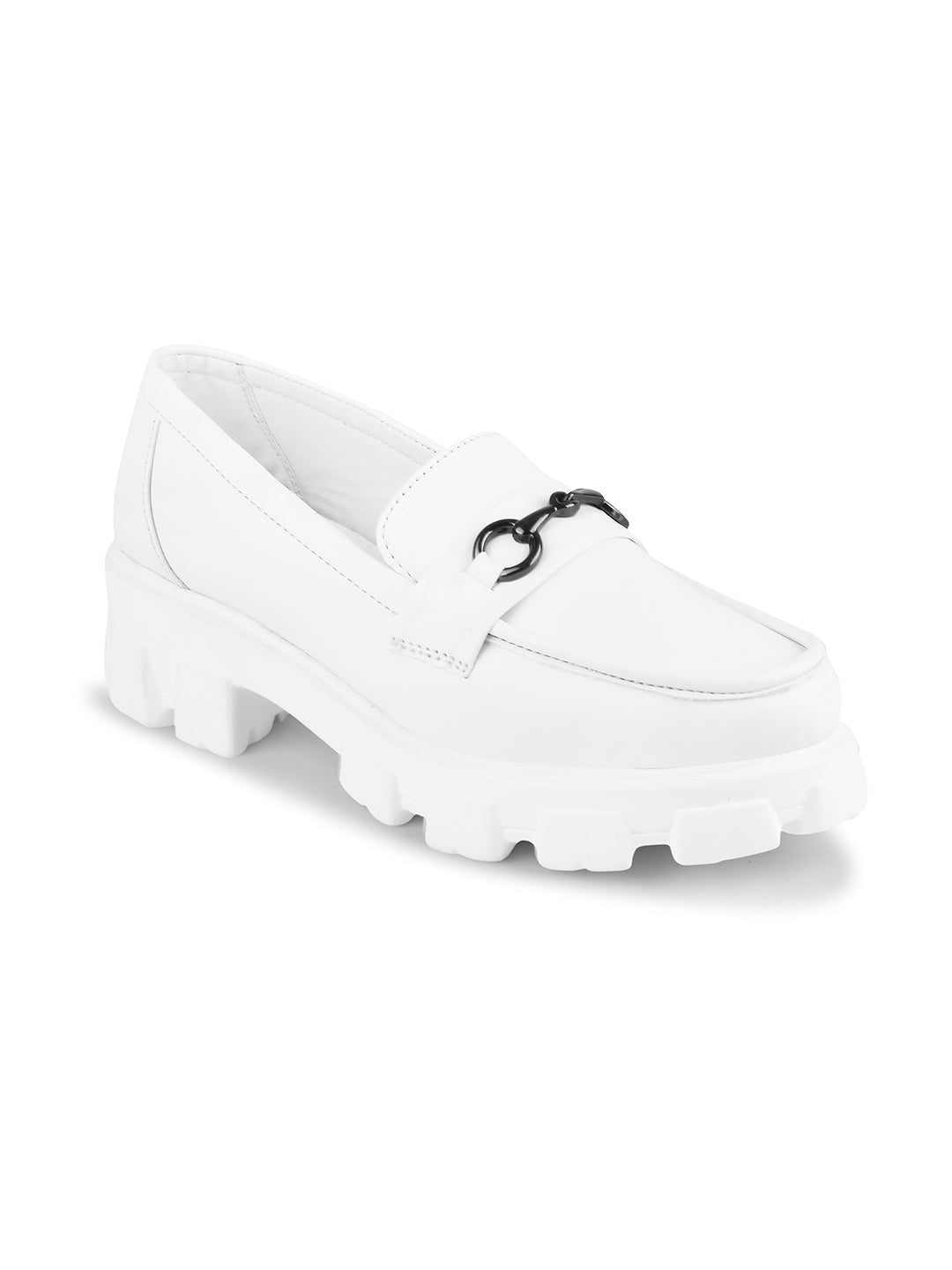 Women's Buckled Heeled Horsebit Loafers for women & Girls White
