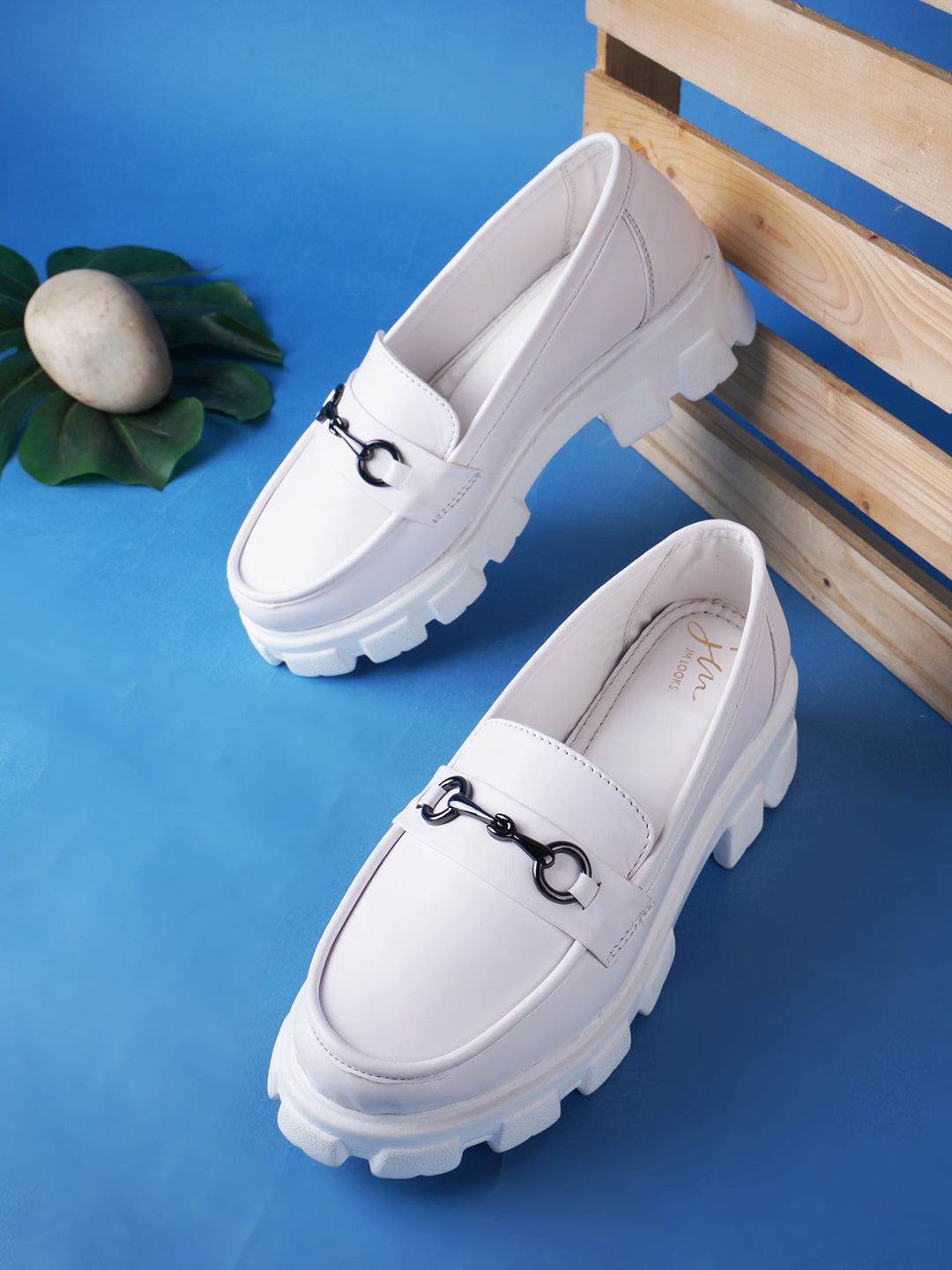Women's Buckled Heeled Horsebit Loafers for women & Girls White