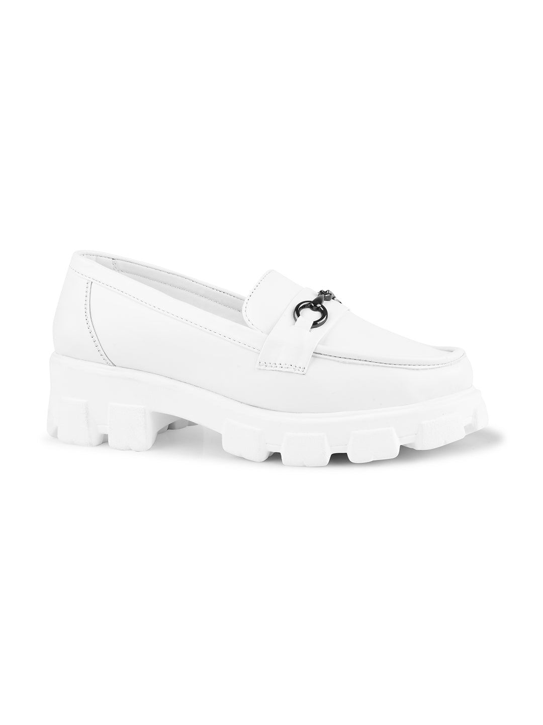 Women's Buckled Heeled Horsebit Loafers for women & Girls White