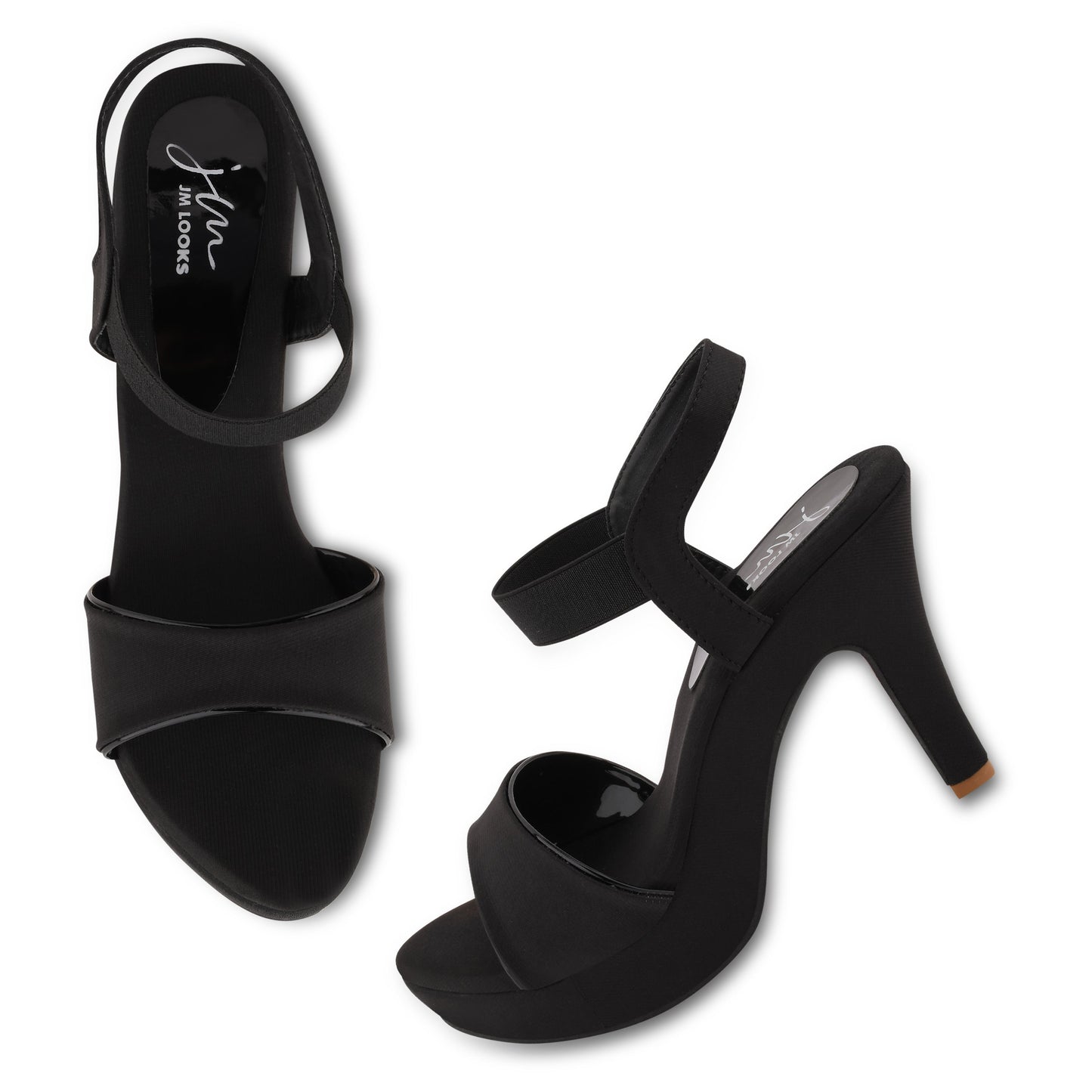 women's platform stiletto heel sandals with a wide strap across the toes and an ankle strap
 Black