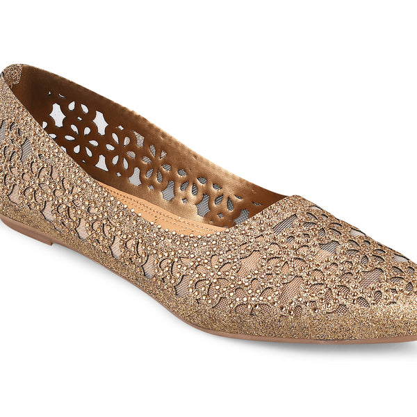 Embellished Cut-Work Pointed-Toe Ballerinas: Flats for Women & Girls Copper