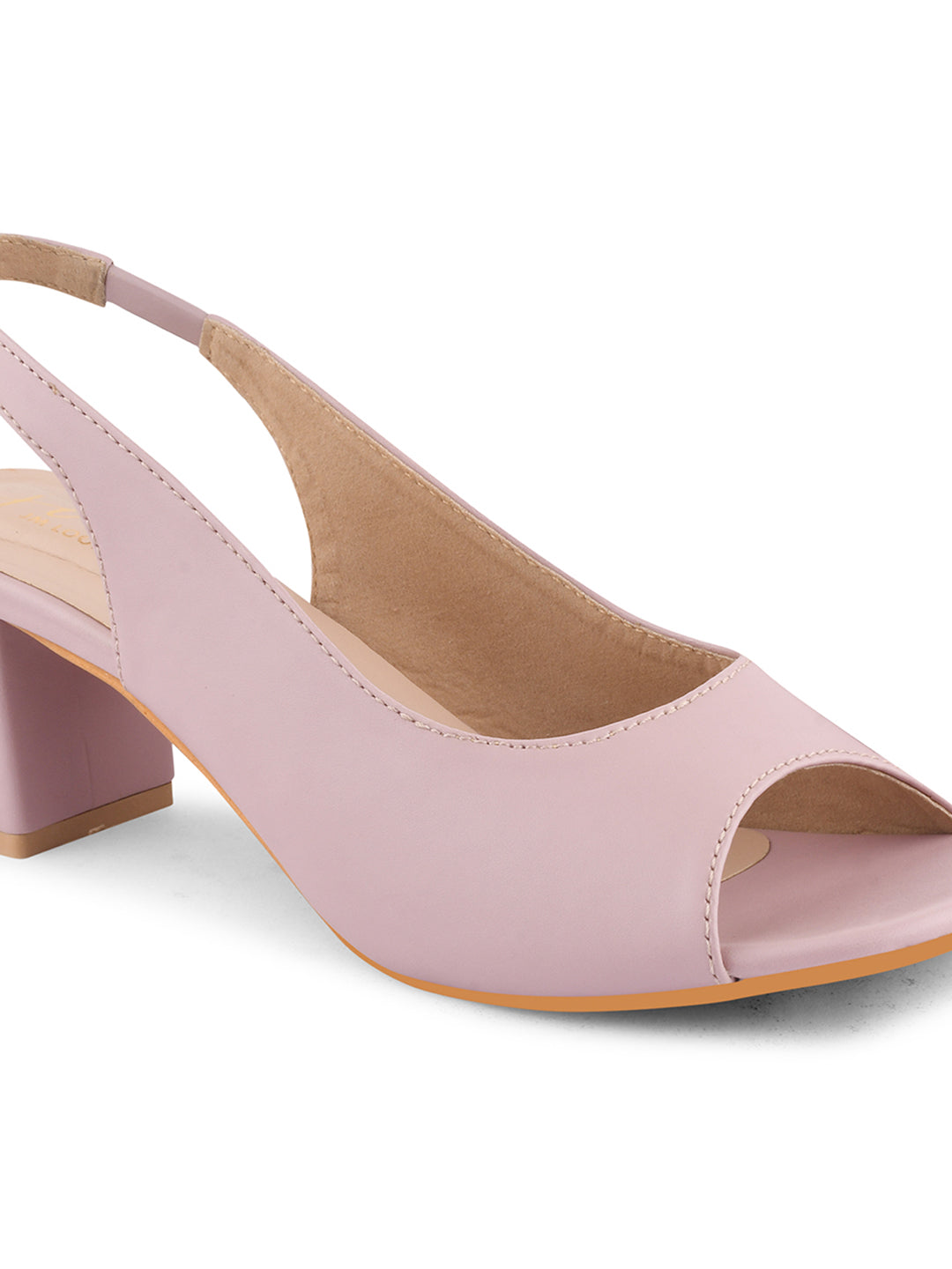 Jm Looks slingback peep-toe heels with a sturdy block heel
 Peach